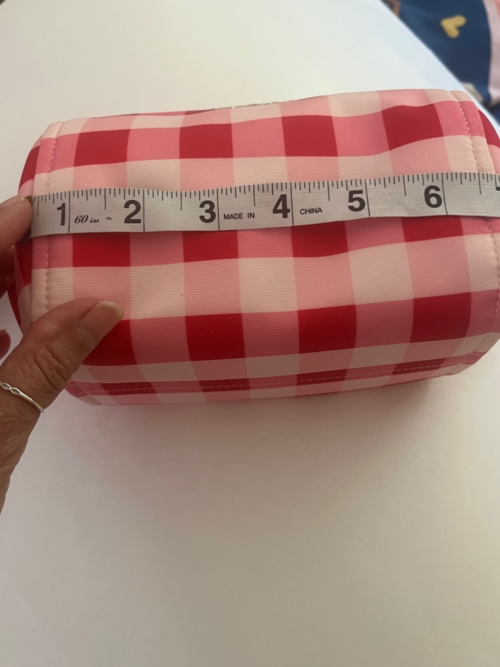 kate spade Pink and White Gingham Makeup Pouch with Gold Logo - Picture 5 of 6